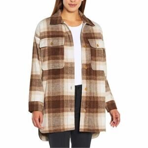 Banana Republic Women's Shirt Jacket Brown Plaid Side Pockets Size Large NWT